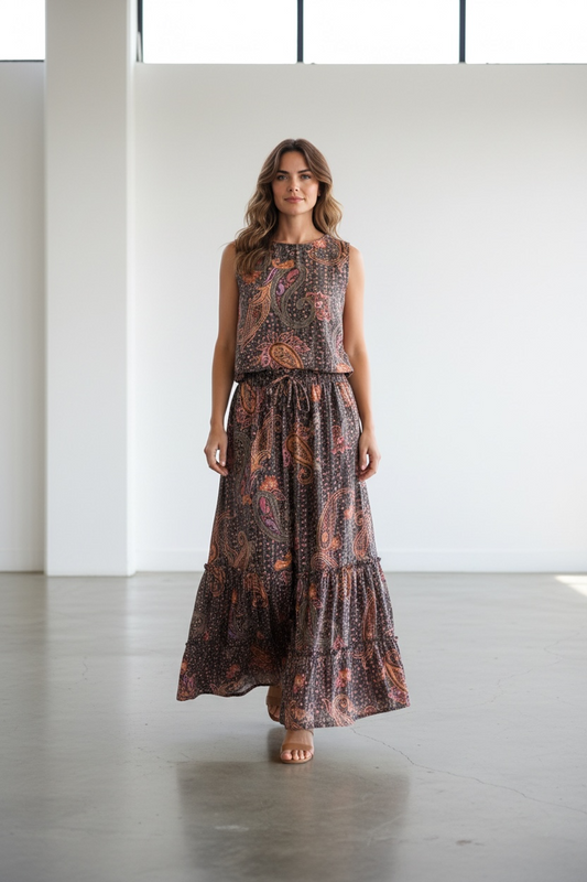 Falda Boho print negro