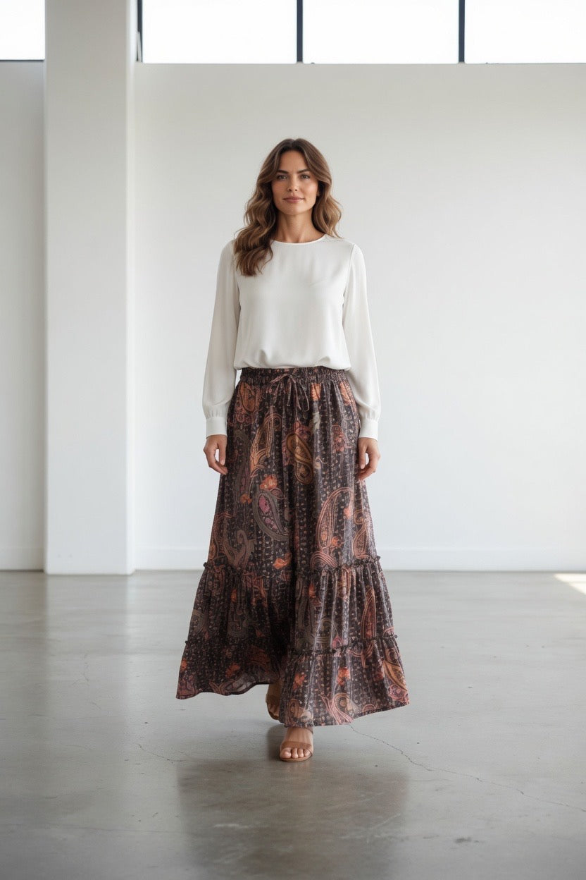 Falda Boho print negro
