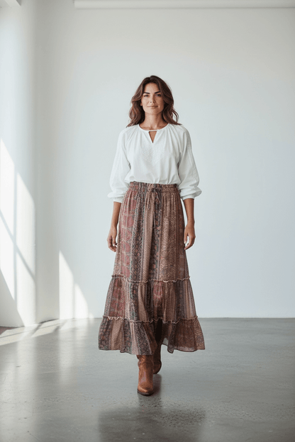 Falda Boho print beige color - Almát.pe