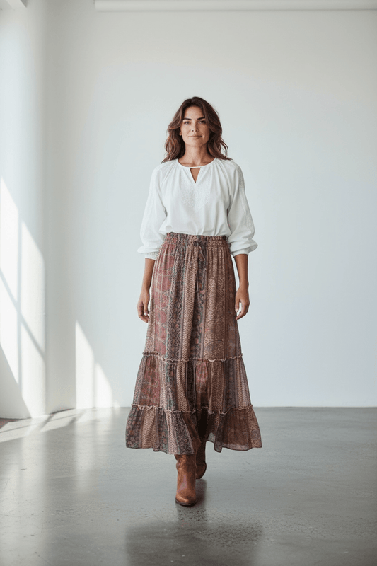 Falda Boho print beige color - Almát.pe