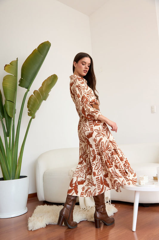 Vestido Simone Estampado beige color S - Almát.pe